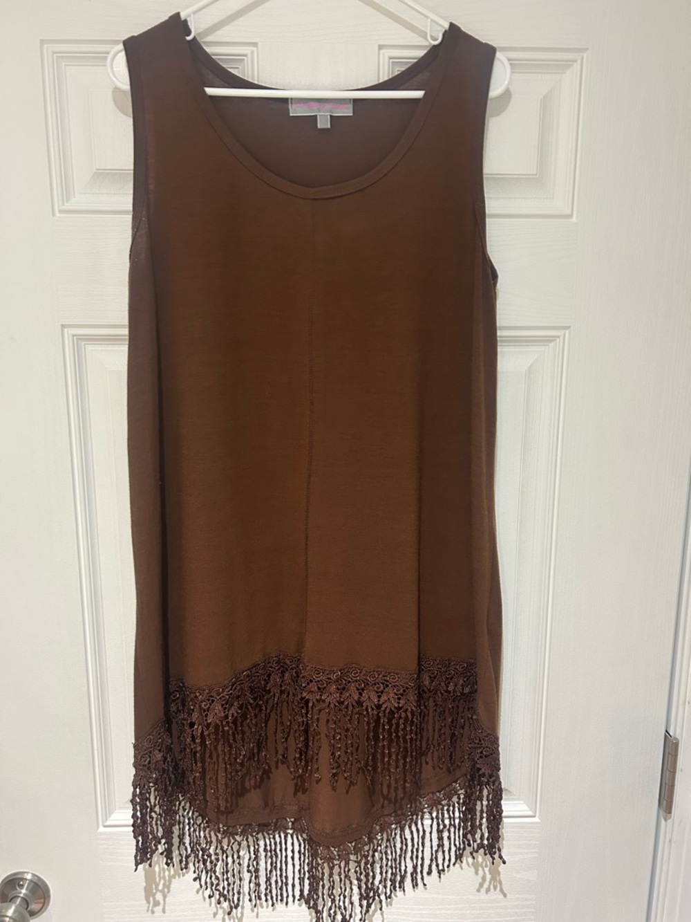 Pretty Angel Brown Fringe Hem Sleeveless Tunic